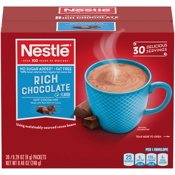 Nestle Fat Free No Sugar Added Hot Cocoa Mix .28 oz. Pouch, PK180 00050000614110 - main